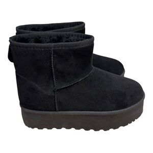 NWOB Sheln Black Shearling Boots Ankle Boots Platform Sole Size 7 Ugg Style